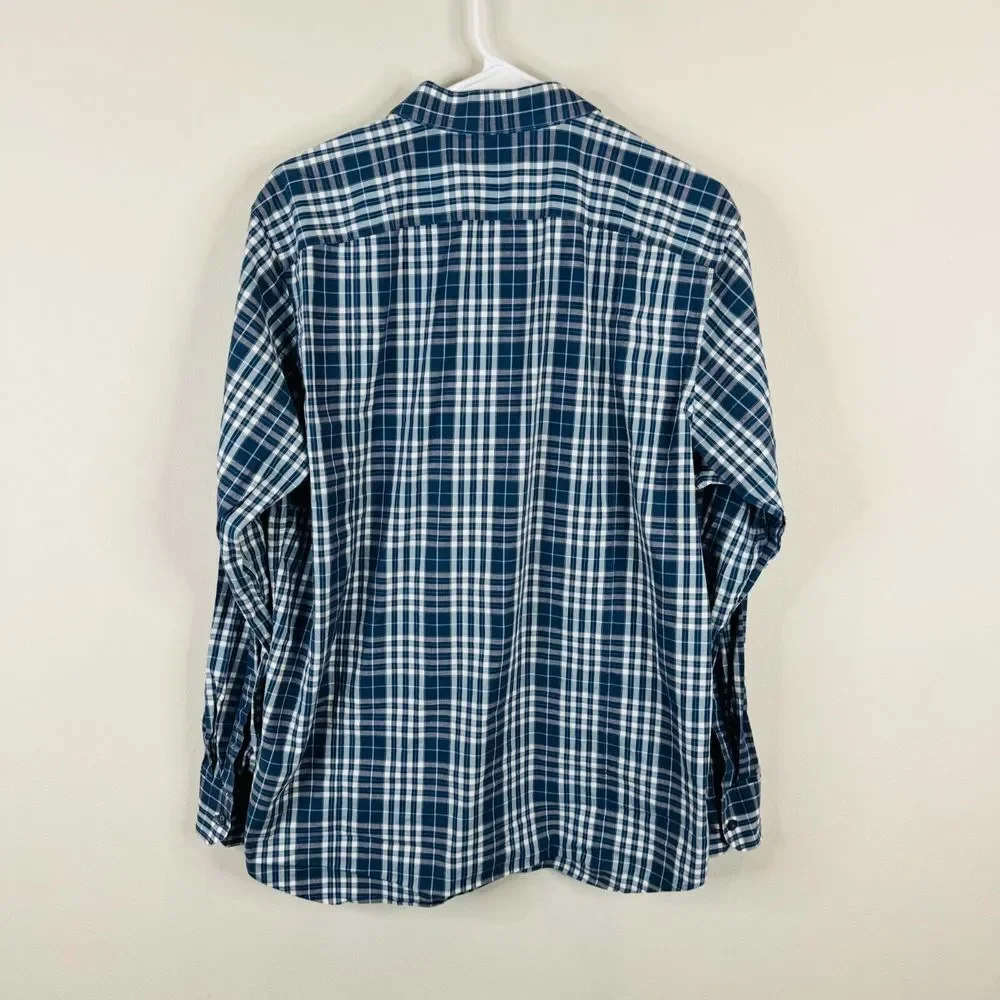 Banana Republic‎ Button Down Shirt Mens Size 16-16.5 Plaid Blue Casual Fall